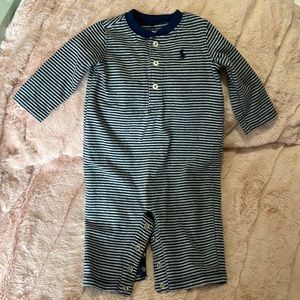 Ralph Lauren Infant Onesie Blue Striped Cotton Snap Legs 3m Perfect Condition